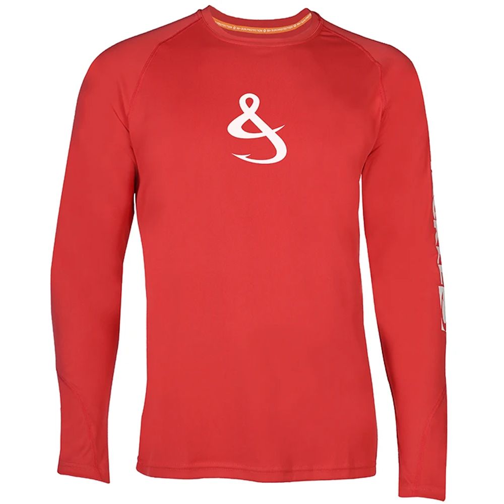 Hook & Tackle Dolphin Crosshatch Long Sleeve Performance Shirt (Men's) Front - Fire Island Red