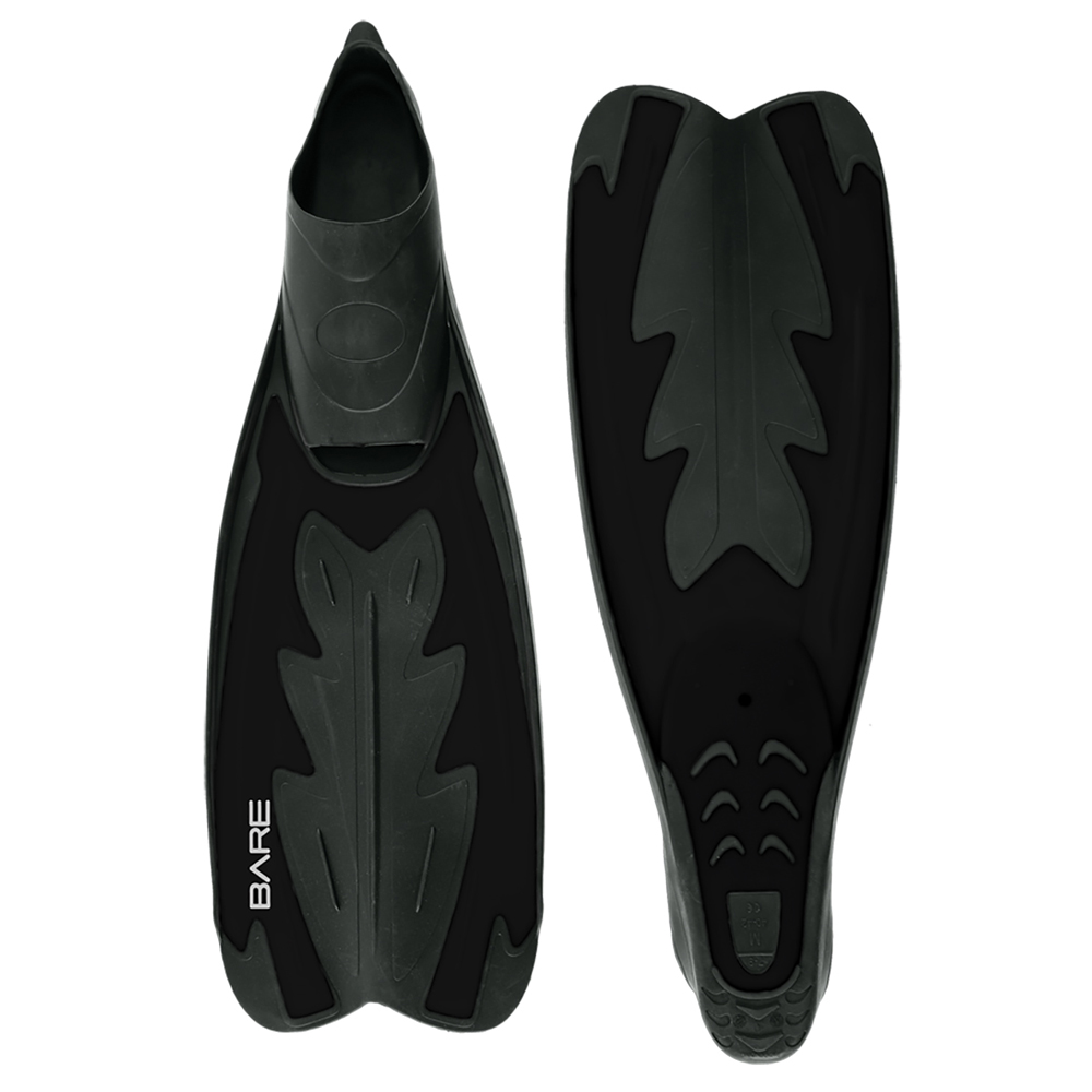 BARE Fastback Full Foot Fins (Snorkel/Dive) - Black 