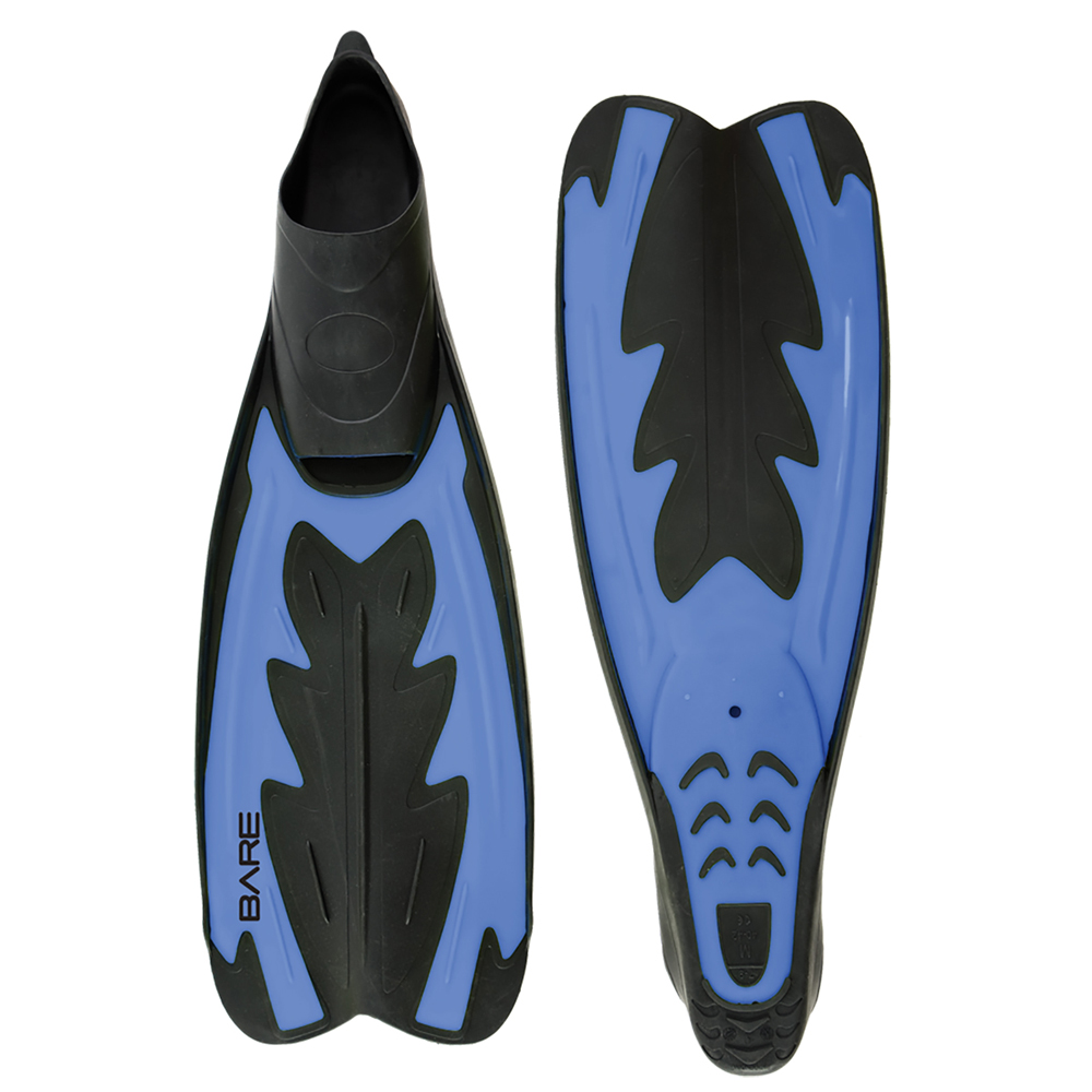 BARE Fastback Full Foot Fins (Snorkel/Dive) - Blue 