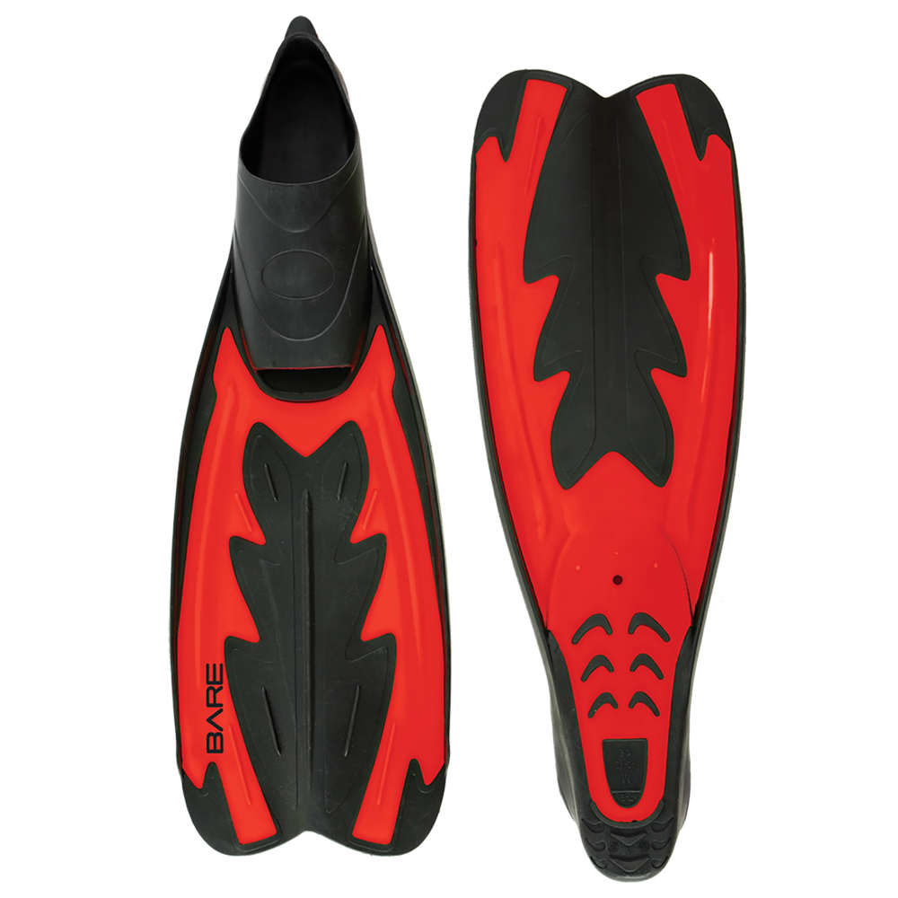 BARE Fastback Full Foot Fins (Snorkel/Dive) - Red 