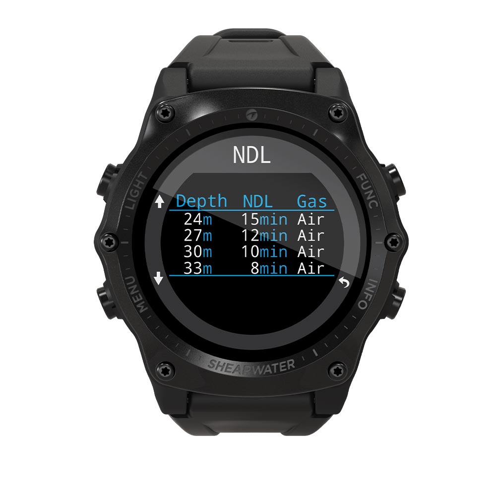 Shearwater Teric Wrist Dive Computer NDL Planner Face - Black Bezel