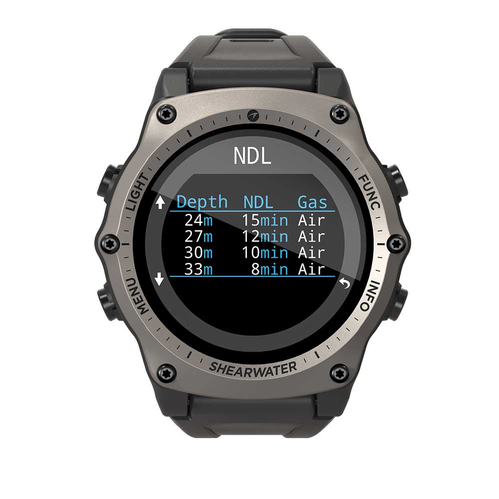 Shearwater Teric Wrist Dive Computer NDL Planner Face - Silver Bezel