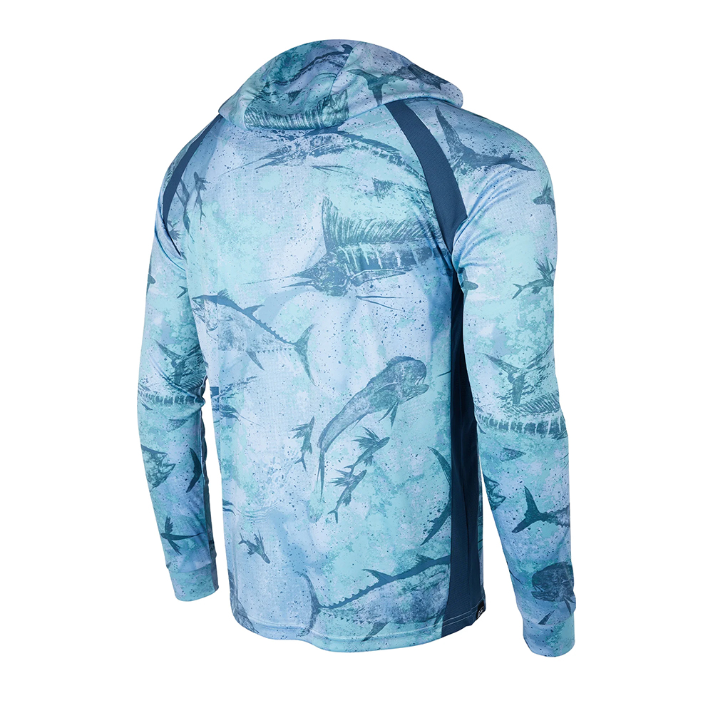 Pelagic Vaportek Hooded Fishing Shirt (Men’s) Back - Blue