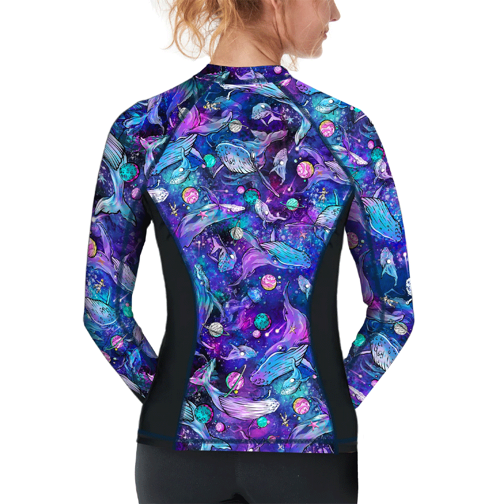 Plus Size Blue Zip Up Rash Guard