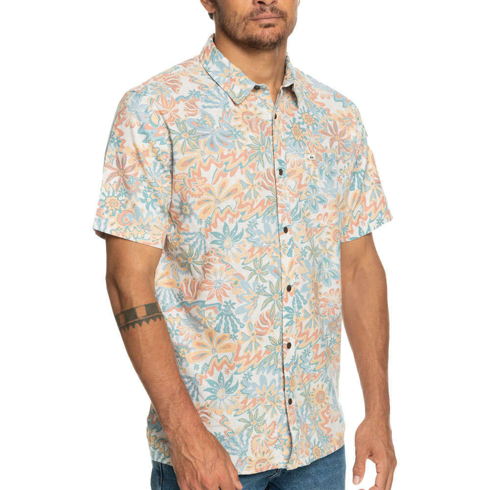 Quiksilver Surfadelica Short Sleeve Button Down Shirt on Model