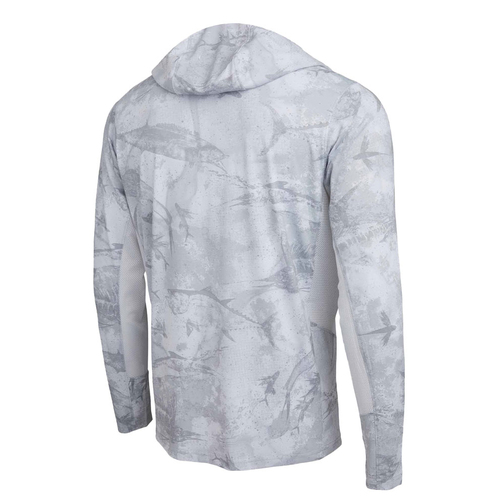 Pelagic Exo-Tech Open Seas Hooded Performance Shirt - Light Grey Back