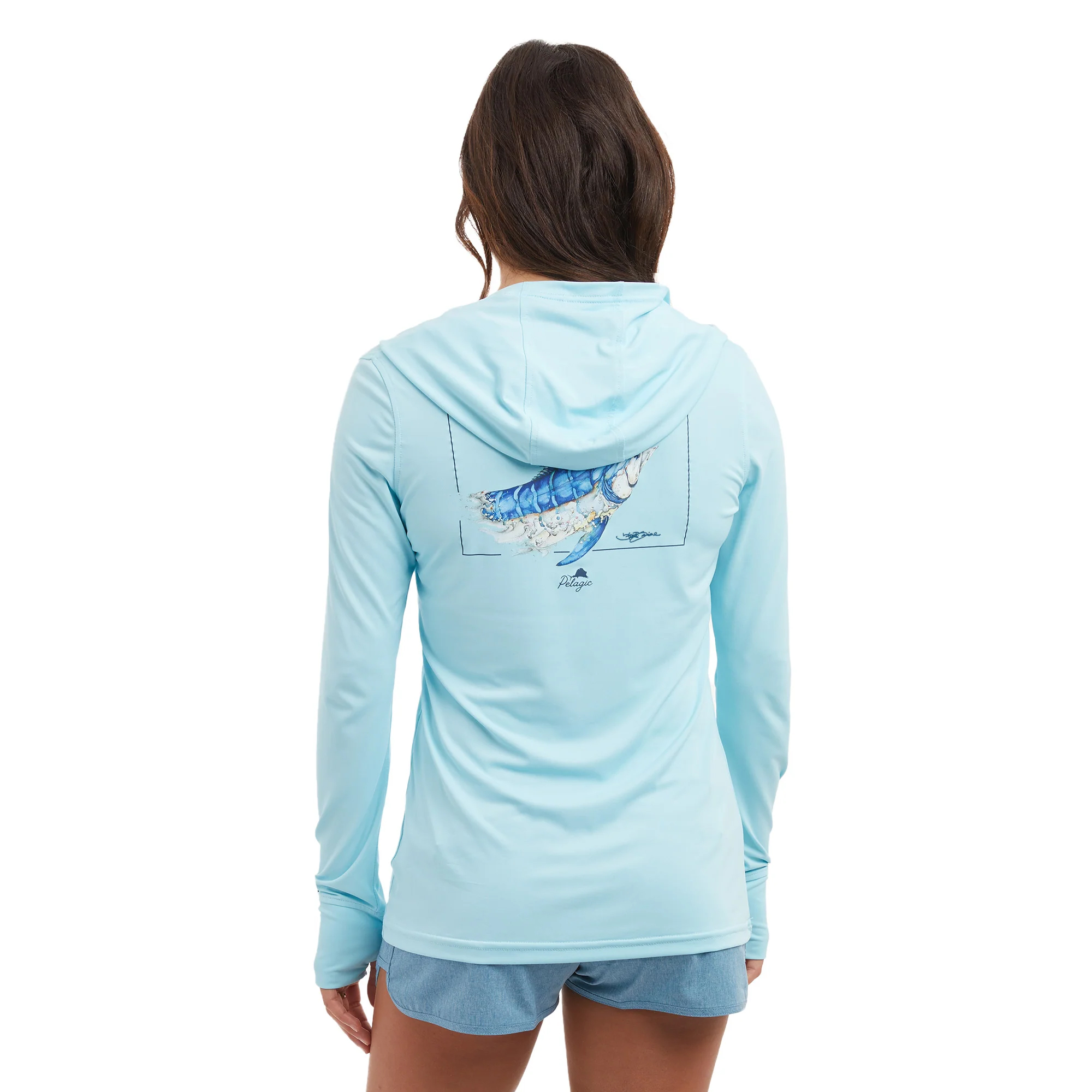 Pelagic Aquatek Hooded Marlin Long Sleeve Performance Shirt (Women’s) - Back