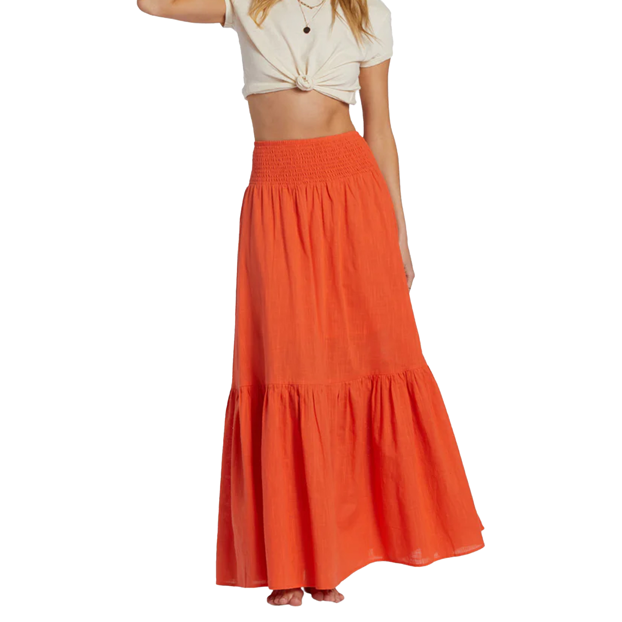 flowy, cute, long, orange skirt