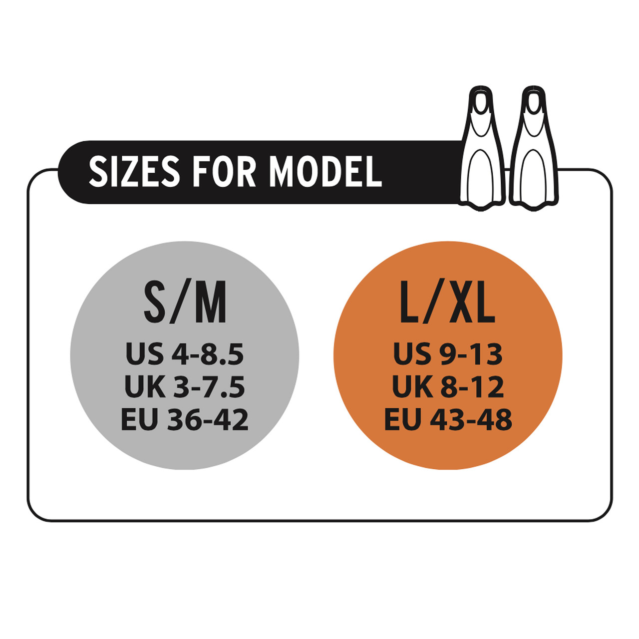 Ocean Reef Duo II Open Heel Fins - Size Graph