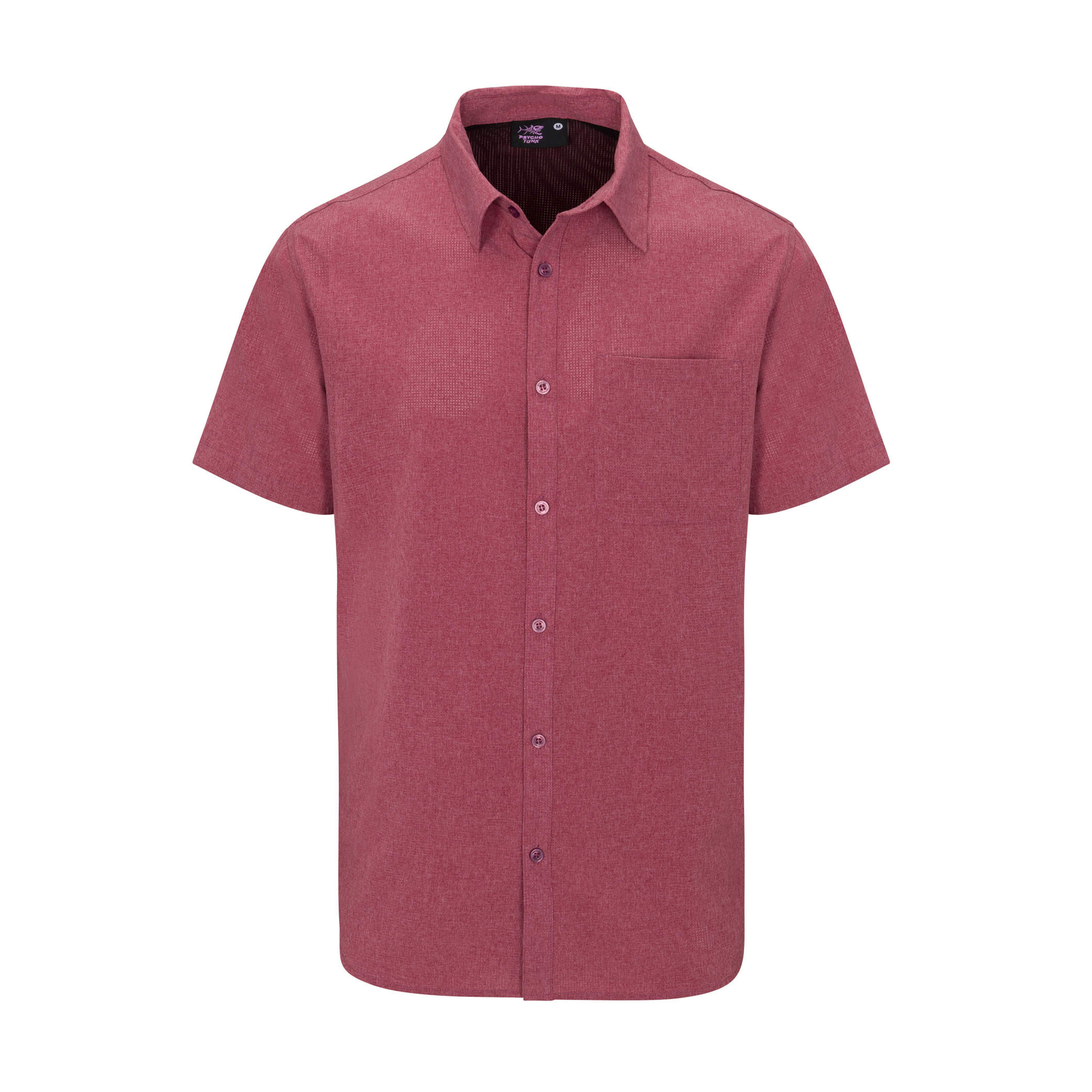 Psycho Tuna Lake Erie Technical Woven Short Sleeve Button Up Shirt - Front - Tibetan Red