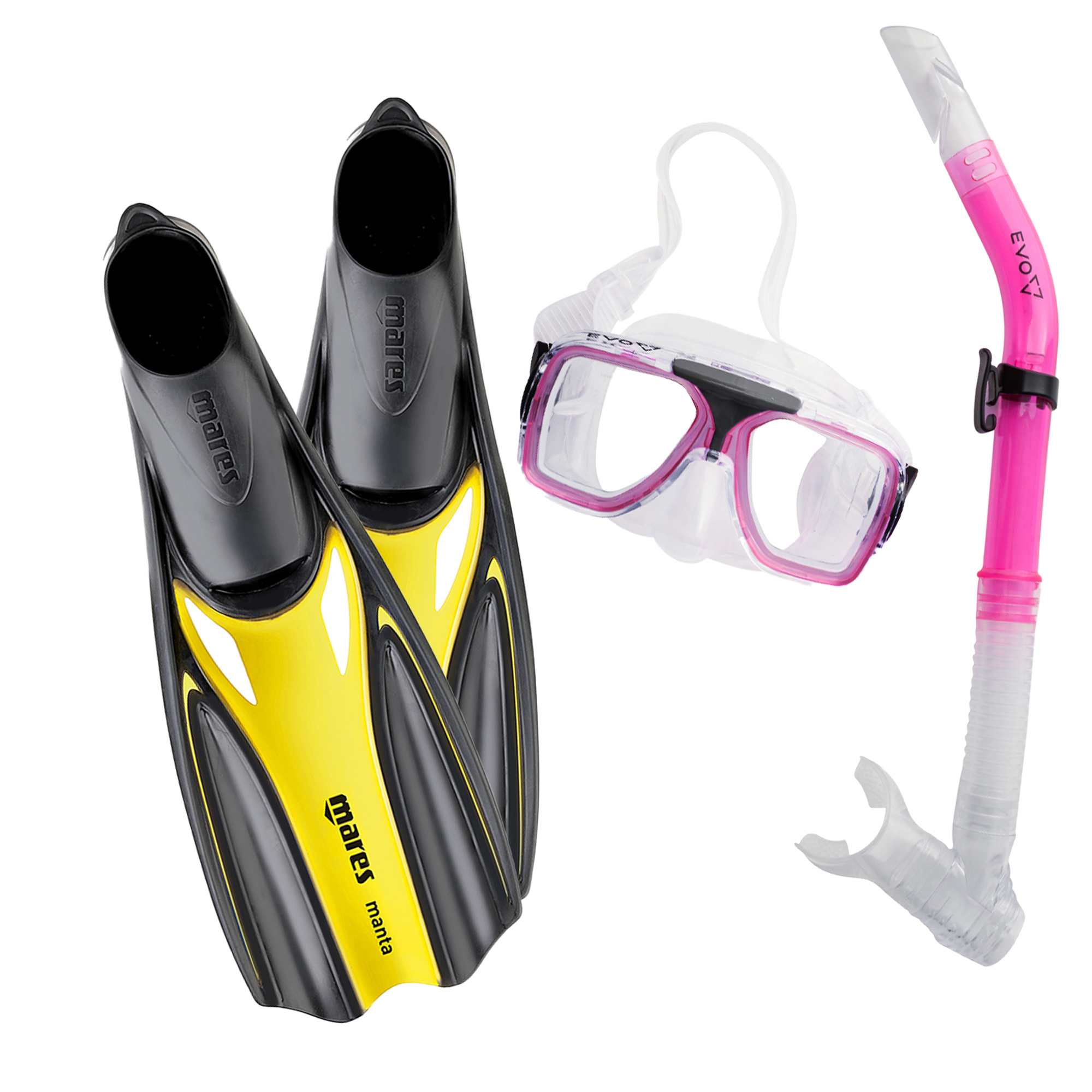 Set Da Snorkeling Bambino Con Maschera Panoramica E Pinne Regolabili – Boccaglio Dry Top, Borsa Inclusa, Rosa