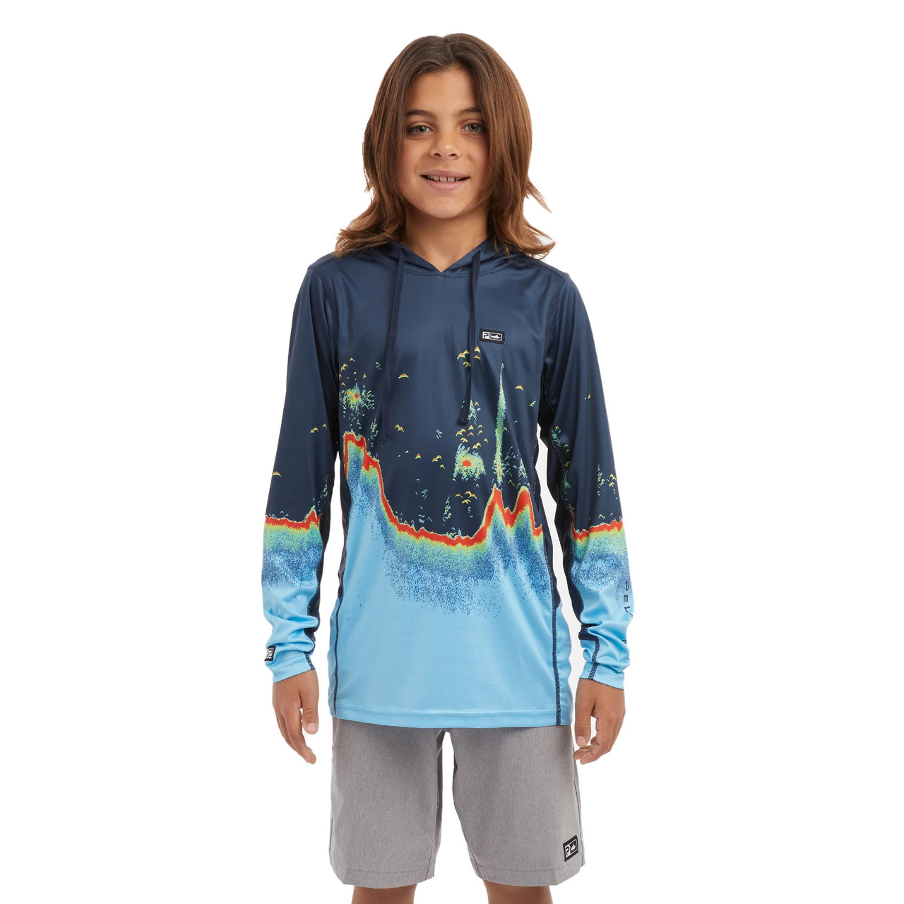 Pelagic Vaportek Hooded Long Sleeve Sonar Performance Shirt (Kid’s) - Front