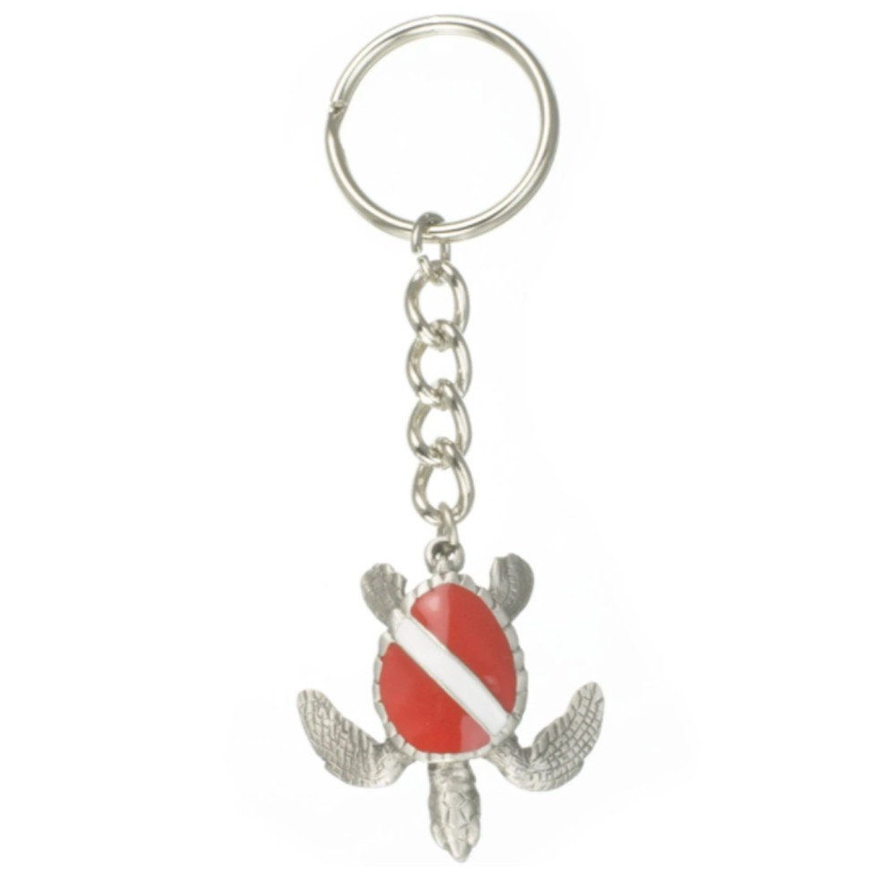Big Blue Sea Turtle with Dive Flag Keychain