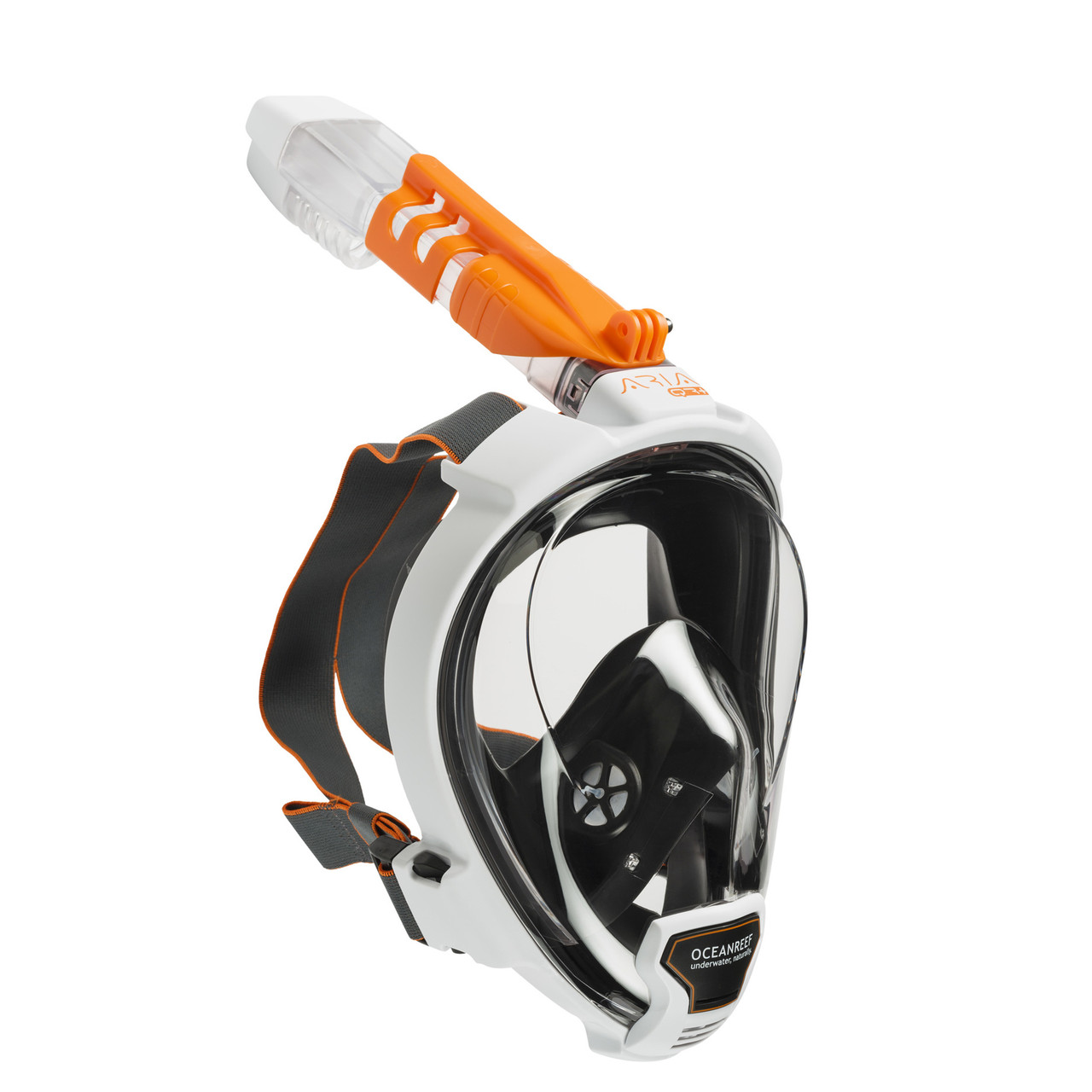 Ocean Reef Aria QR+ Full Face Snorkel Mask with Camera Holder Side View - White
