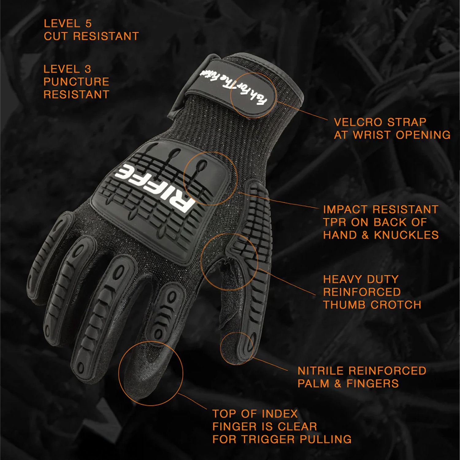 Riffe Holdfast Cut Resistant Gloves With Strap infographic