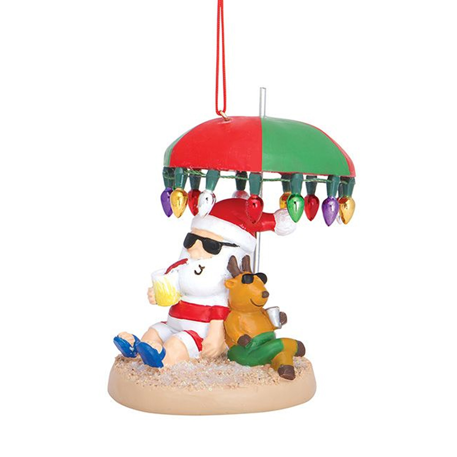 Cape Shore Santa & Reindeer Under the Umbrella Ornament