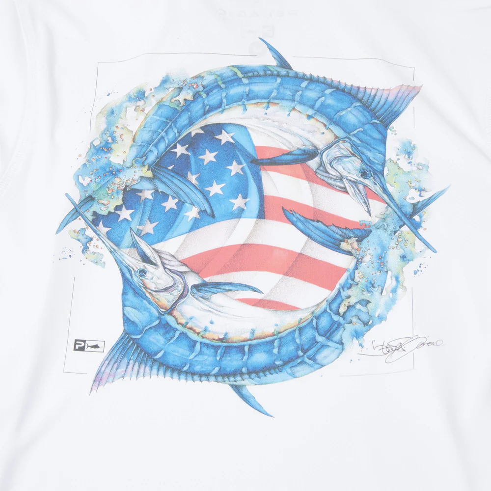 Pelagic Vaportek Youth Hooded Fishing Shirt American Marlin - White