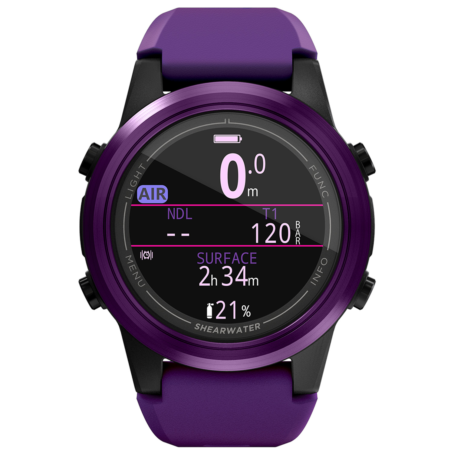 Straight on picture of Shearwater Tern TX Limited Edition Purple Dive Computer