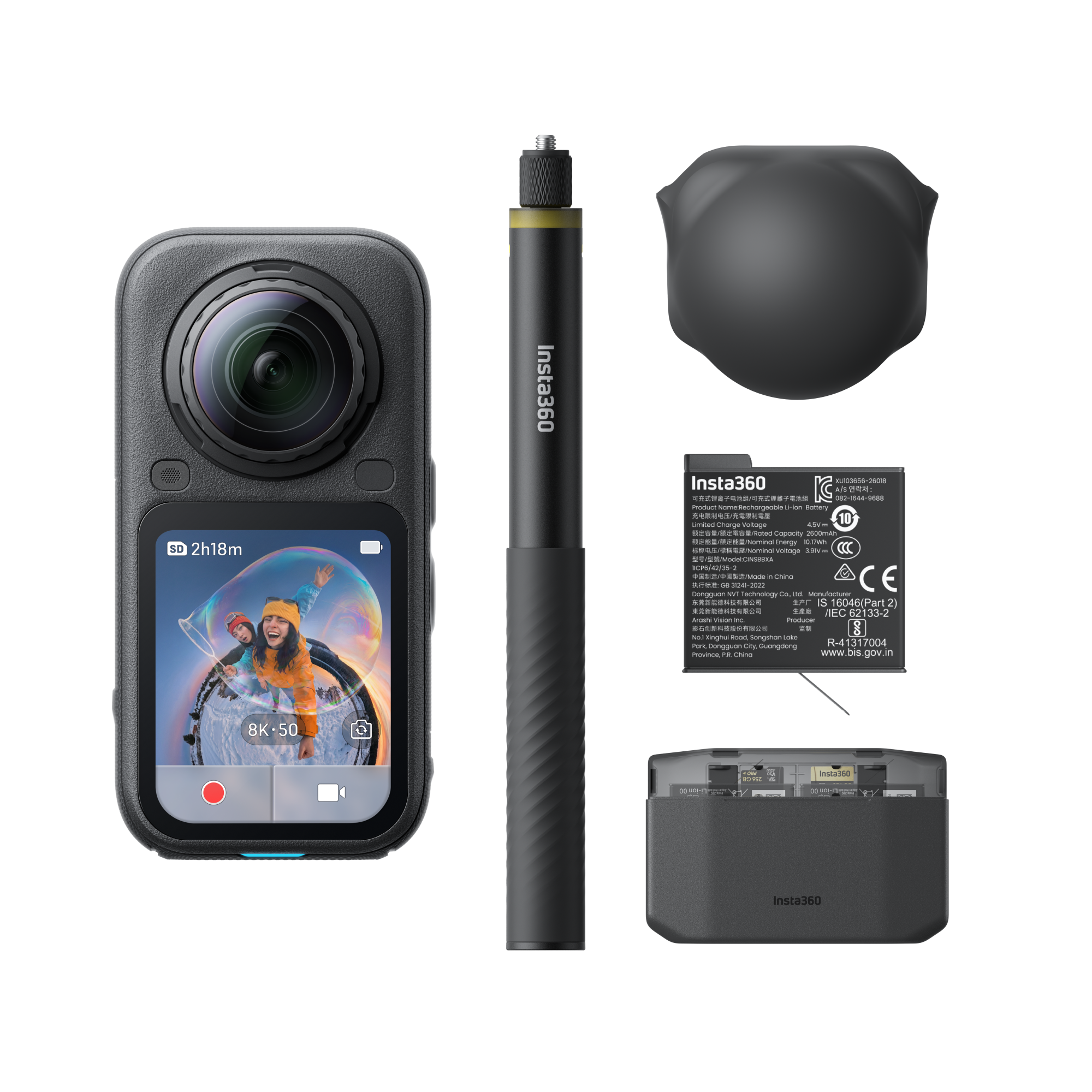 All contents inside the Insta360 X6 Essential Bundle 360° Action Camera.