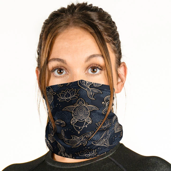Women wearing a Spacefish Army UPF 50+ Neck Gaiter