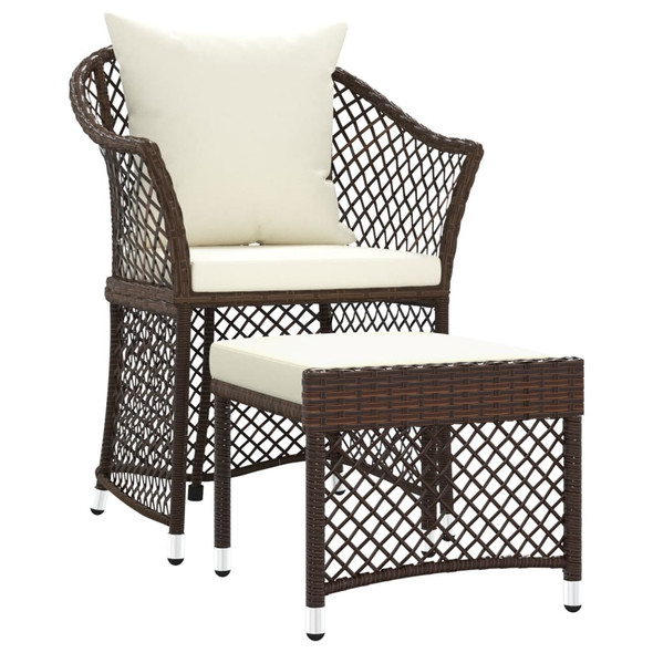 2 Piece Garden Lounge Set with Cushions Brown Poly Rattan