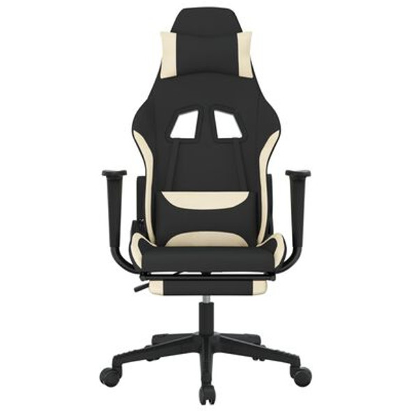 Massage Gaming Chair with Footrest Black and Cream Fabric