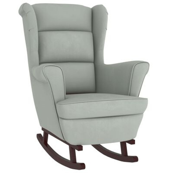 Rocking Chair with Solid Wood Rubber Legs Light Grey Velvet