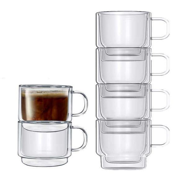 Double Wall Stackable Coffee Mugs 450ml, 6-Piece