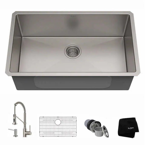 KRAUS 30 in. Undermount Kitchen Sink with Faucet and Accessories