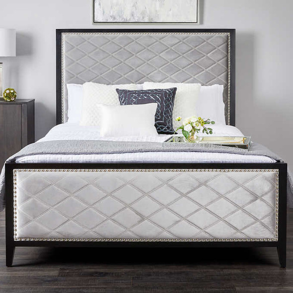 Diamond Grey Velvet Upholstered Bed