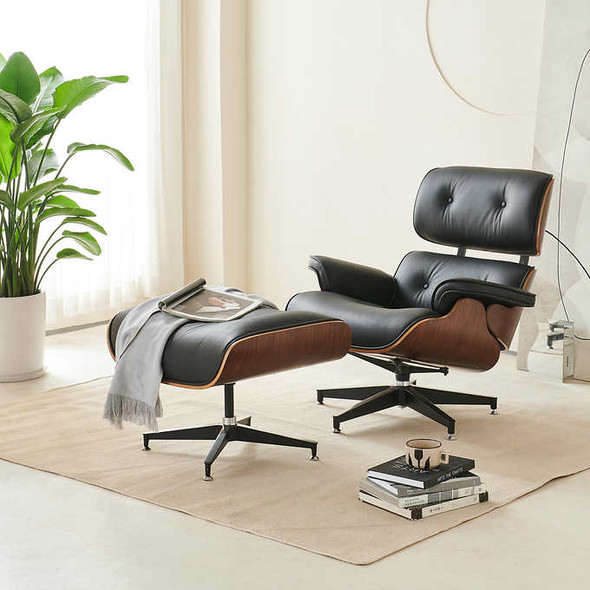 Earl Top Grain Leather Chair with Ottoman