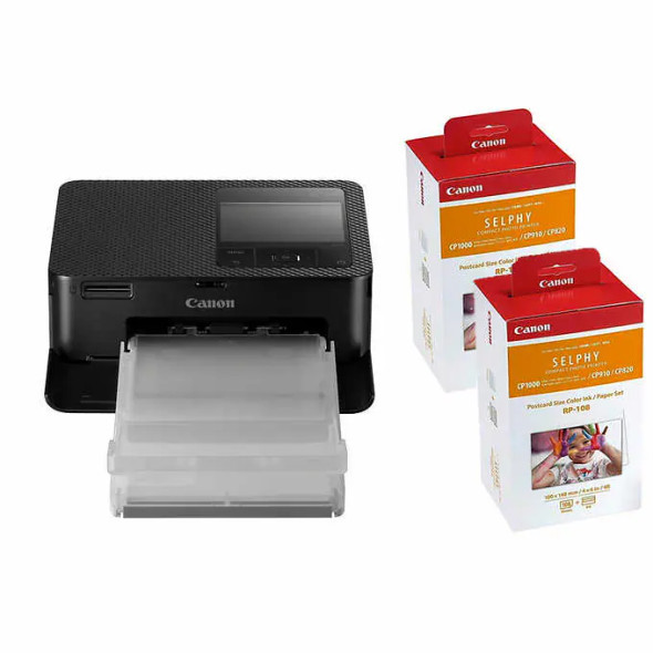 Canon SELPHY CP1500 Compact Photo Printer, Ink/ Photo Paper Bundle