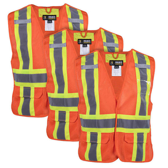Holmes Workwear High-Visibility 5-point Tear-away Vest, 3-pack