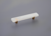 Fused Glass, Rectangular Pull 6'' x 1'' Overall, 4'' cc, Translucent White, Conical Stem, Gold 211061-TW-GLD
