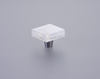 Fused Glass, Small Square Knob 1-1/2'' Dia, Translucent White, Conical Stem, Brushed Stainless Steel 211066-TW-BSS