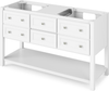 Adler 60'' White Vanity, double bowl, White Carrara Marble Vanity Top, two undermount rectangle bowls VKITADL60WHWCR