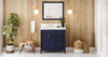 Theodora 36'' Hale Blue Vanity, left offset, Calacatta Vienna Quartz Vanity Top, undermount rectangle bowl VKITTHE36BLCQR