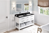 Wavecrest 60'' White Vanity, double bowl, Black Granite Vanity Top, two undermount rectangle bowls VKITWAV60WHBGR