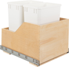 Double 35 Quart Wood Bottom-Mount Soft-close Trashcan Rollout for Hinged Doors, Includes Two White Cans CAN-WBMD3518WH