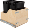 Double 35 Quart Wood Bottom-Mount Soft-close Trashcan Rollout for Door Mounting, Includes Two Black Cans CDM-WBMD3518B