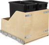 Double 35 Quart Wood Bottom-Mount Soft-close Trashcan Rollout for Door Mounting, Includes Two Black Cans and Door Joining Bracket CDM-WBMD3521B
