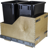 Double 35 Quart Wood Bottom-Mount Soft-close Trashcan Rollout for Door Mounting, Includes Two Black Cans CDM-WBMD35B