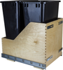 Double 50 Quart Wood Bottom-Mount Soft-close Trashcan Rollout for Door Mounting, Includes Two Black Cans CDM-WBMD50B