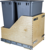 Double 50 Quart Wood Bottom-Mount Soft-close Trashcan Rollout for Door Mounting, Includes Two Grey Cans CDM-WBMD50G