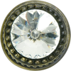 Cache Caché medium round knob with flared foot with an 16mm Swarovski Clear Crystal in Antique Brass. 863B-3C