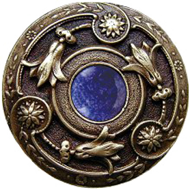 Jeweled Lily/Blue Sodalite Knob Antique Brass Finish