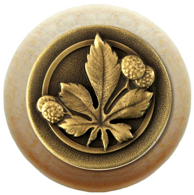 Horse Chestnut Wood Knob In  NHW-743N  in Antique Brass