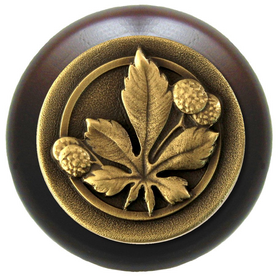 Horse Chestnut Wood Knob In  NHW-743W  in Antique Brass