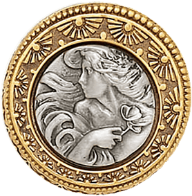 Nouveau Two Tone Knob 8335 with  Inset Is Burnished Pewter in Florentine Gold Plate