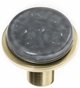 Geometric Geomtric Round Slate Grey on Round Satin Brass Knob R-1301-SB